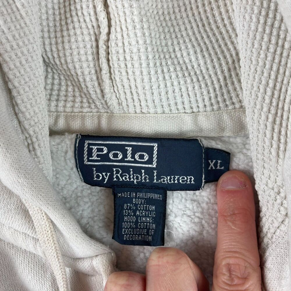 Vtg Polo Ralph Lauren Cricket Full Zip Jacket Crest White Waffle Hoodie XL - Picture 7 of 12